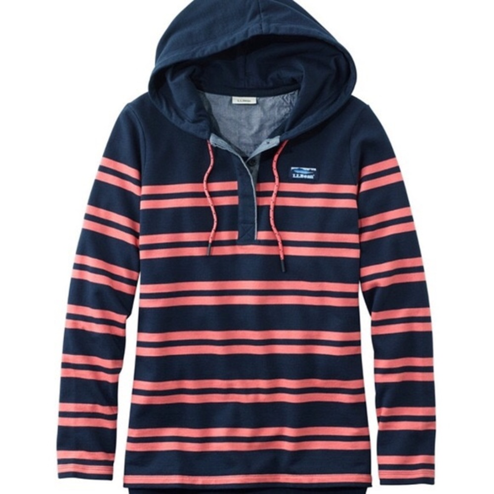 Coral navy Cotton Rugby, Hoodie Pullover Stripe